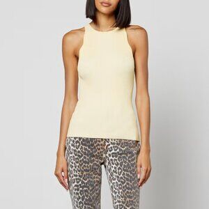GANNI | Scallop Detail Ribbed Sleeveless Top in Butter Yellow